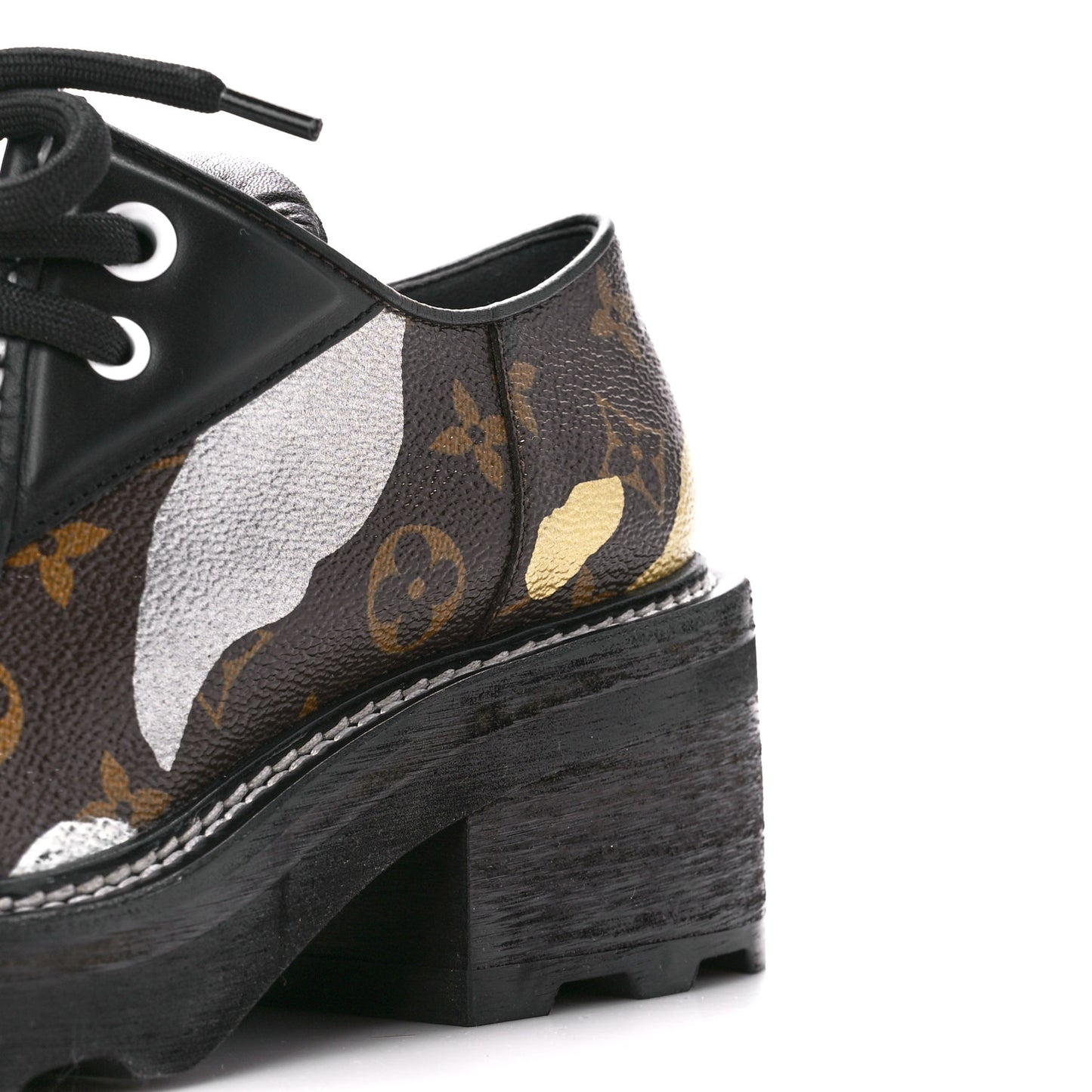 X LOL Monogram Calfskin Beaubourg Platform Derby Shoes 39 Gold Silver