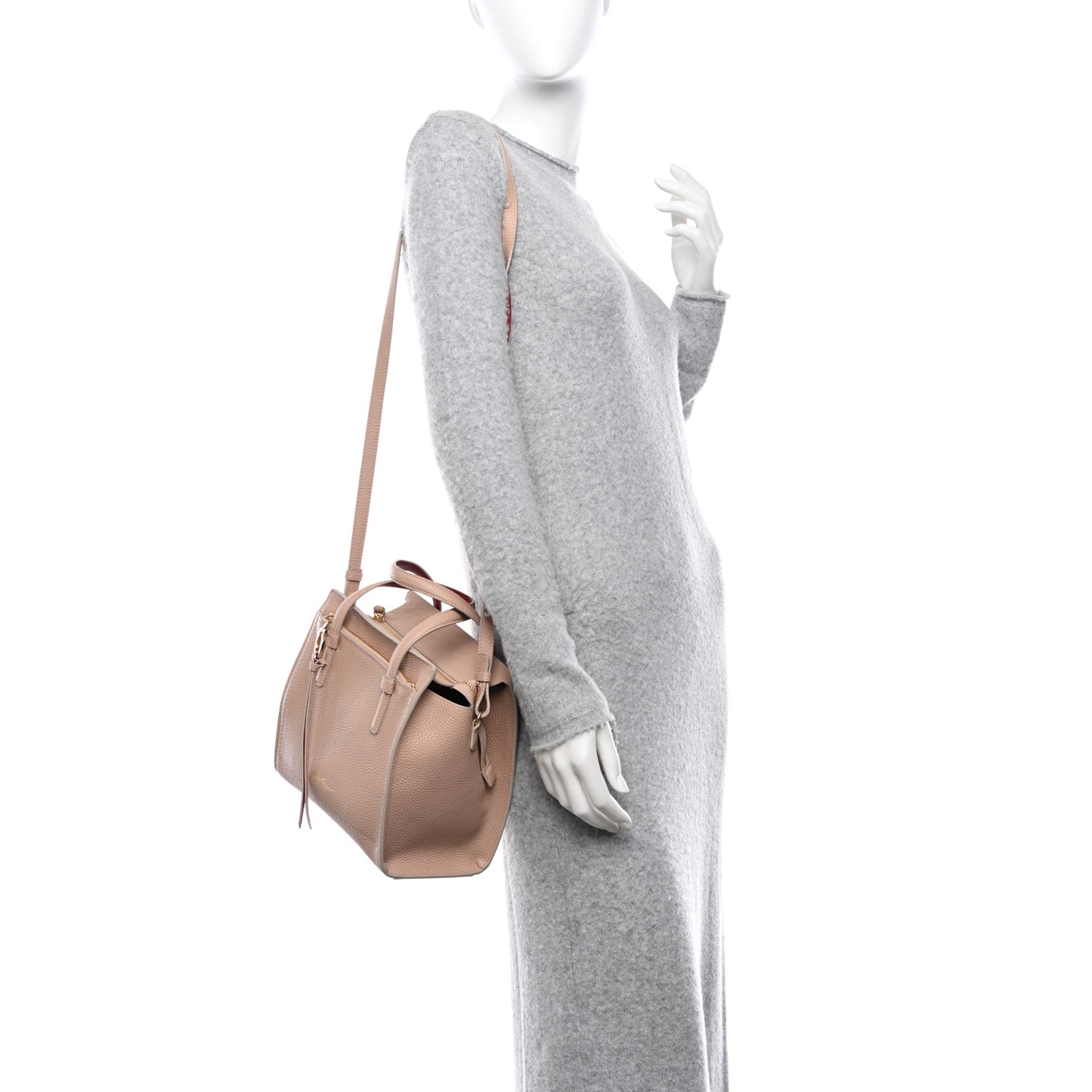 Grained Calfskin Double Handle Small Amy Tote Beige