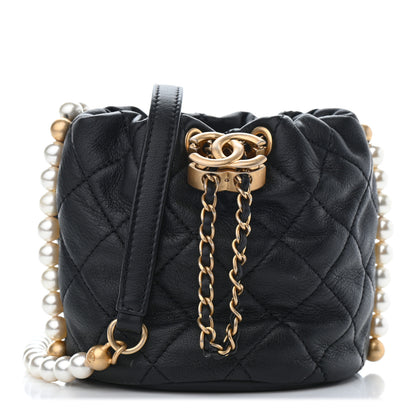 Chanel Calfskin Quilted Pearl Mini About Pearls Drawstring Bucket Bag Black 1 of 6
