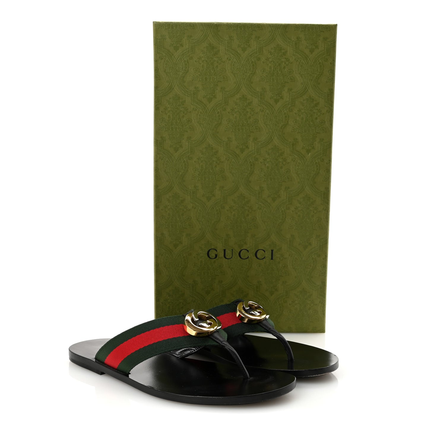 Nylon Calfskin Web Mens GG Thong Sandals 6 Green Red Black