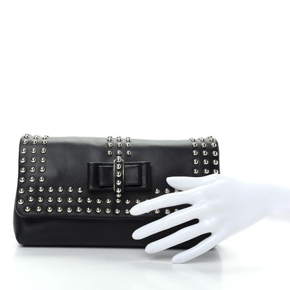 Christian Louboutin Calfskin Studded Sweet Charity Optic Clutch Black 2 of 10