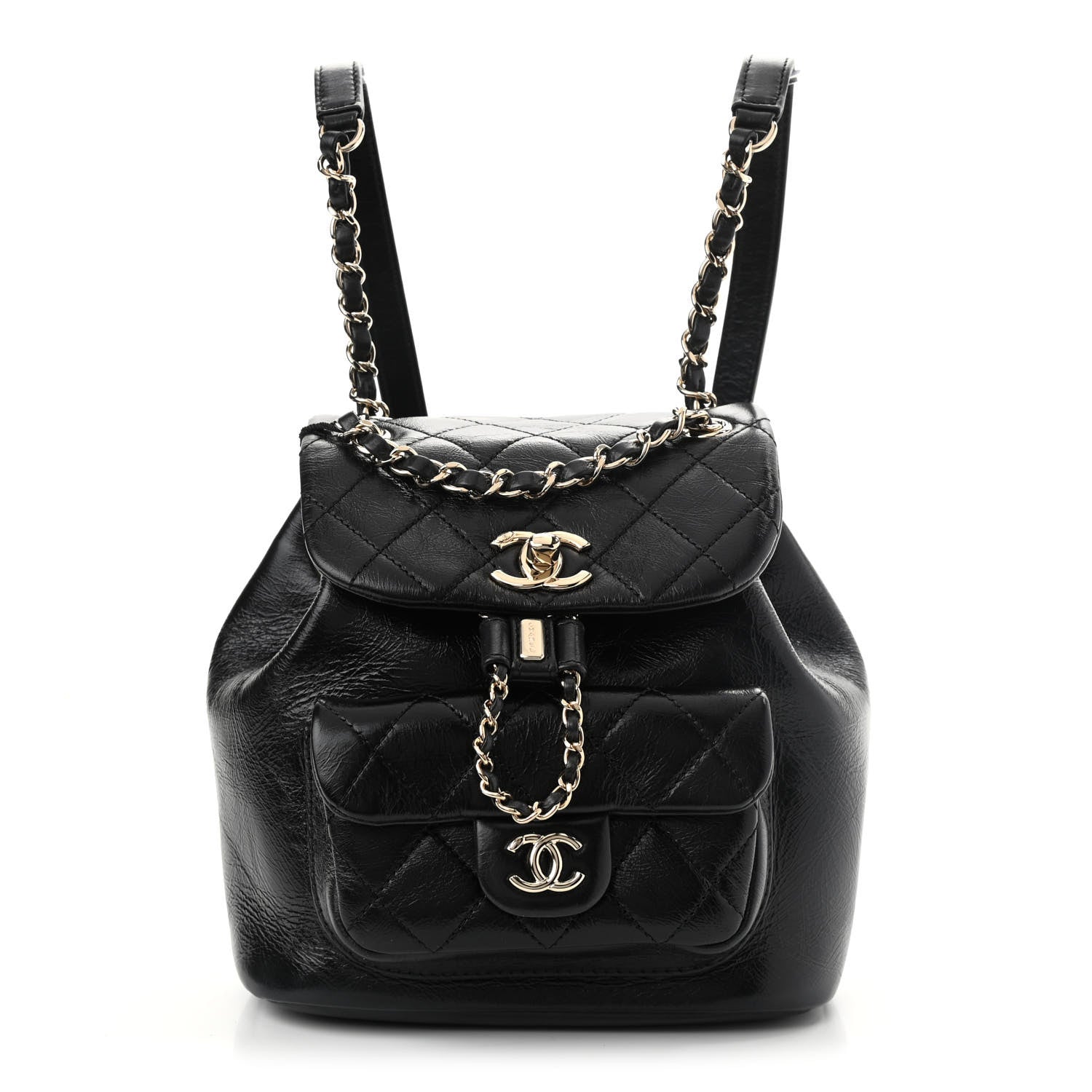 Chanel Glazed Aged Calfskin Quilted Small Duma Drawstring Backpack Black 1 of 10