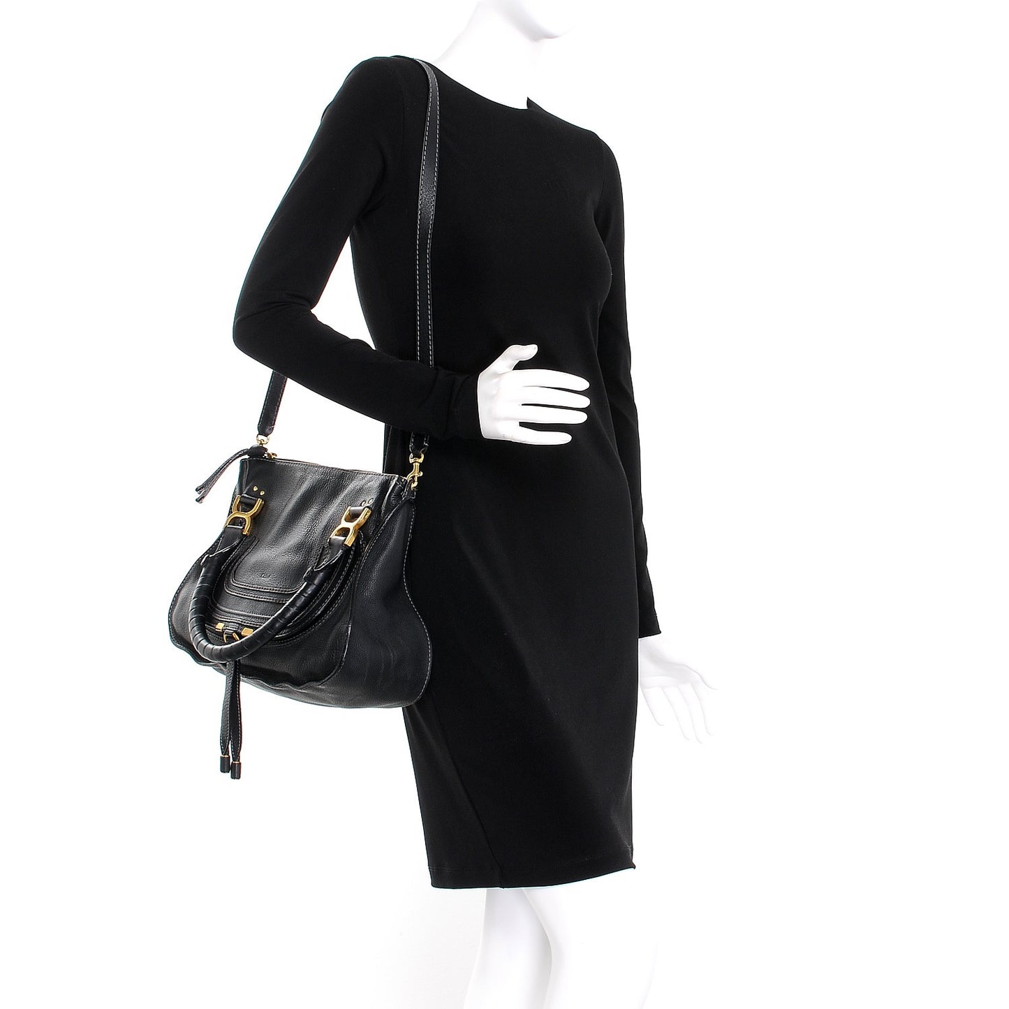 Calfskin Medium Marcie Satchel Black