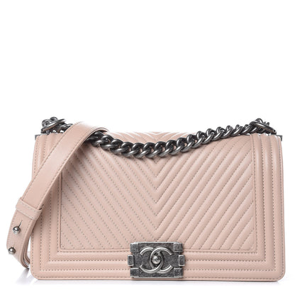 Chanel Calfskin Chevron Quilted Medium Boy Flap Light Beige 1 of 10
