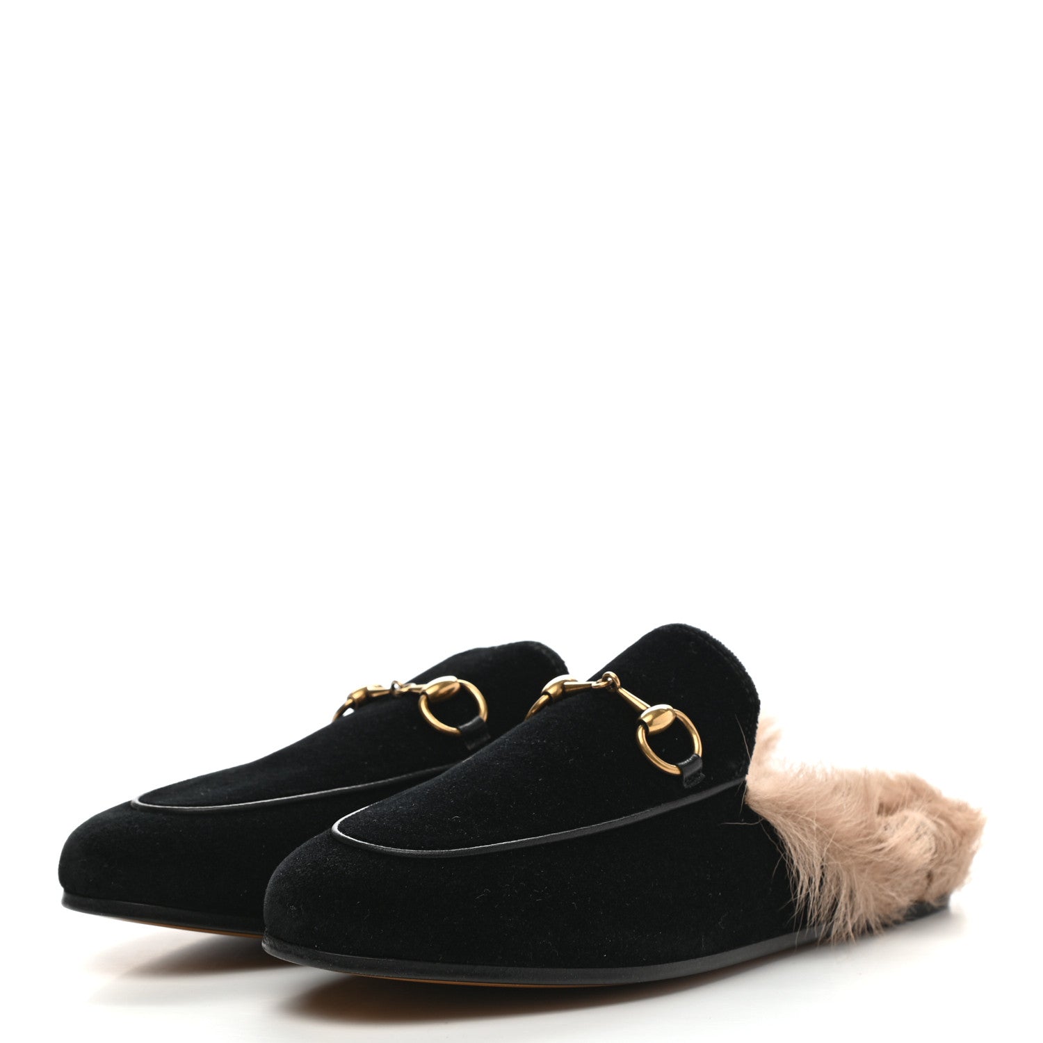 Gucci Velvet Fur Womens Princetown Slippers 35.5 Black 3 of 8