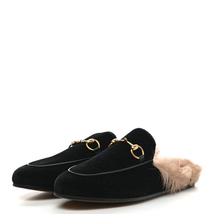 Gucci Velvet Fur Womens Princetown Slippers 35.5 Black 3 of 8
