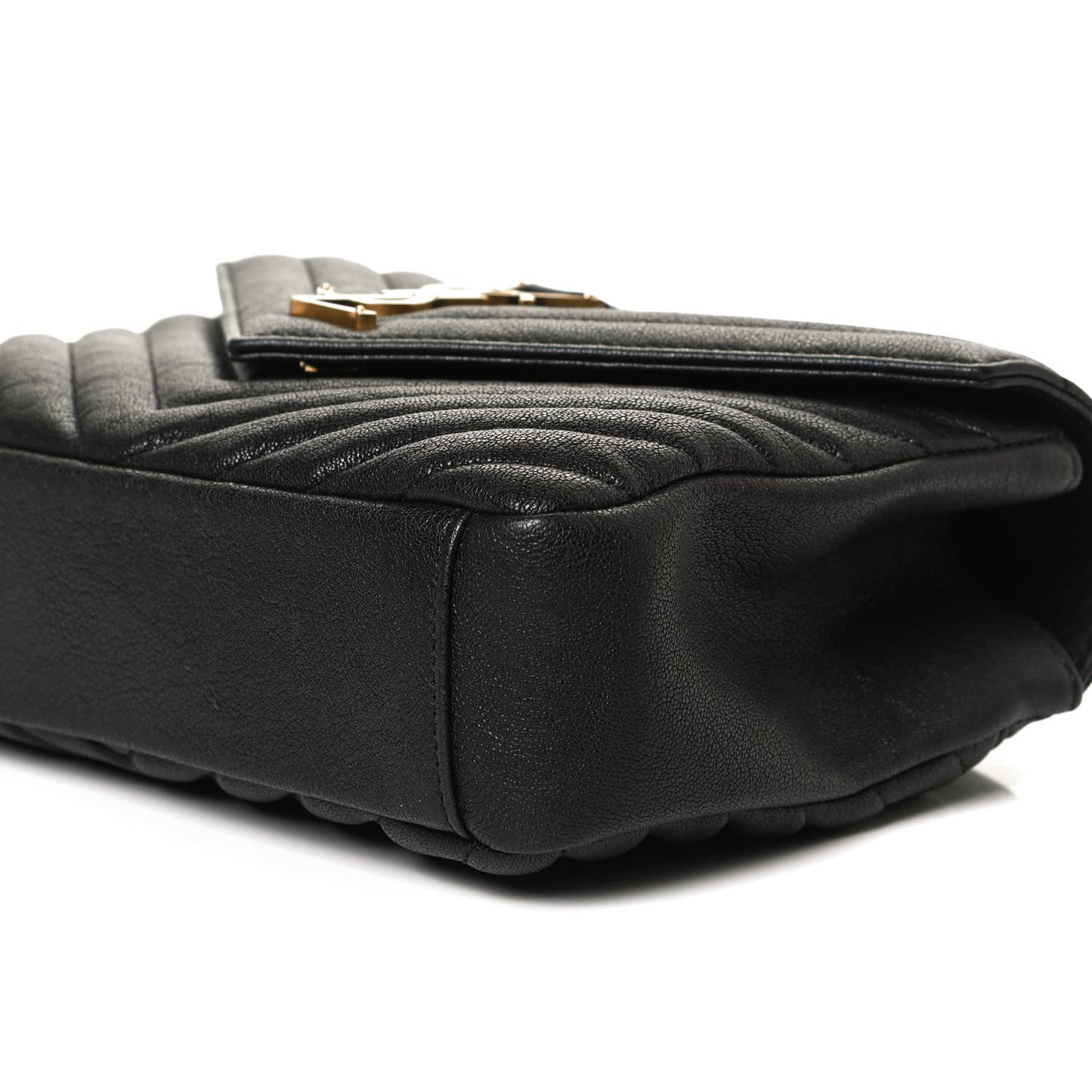Sheepskin Matelasse Chevron Monogram Medium College Bag Black