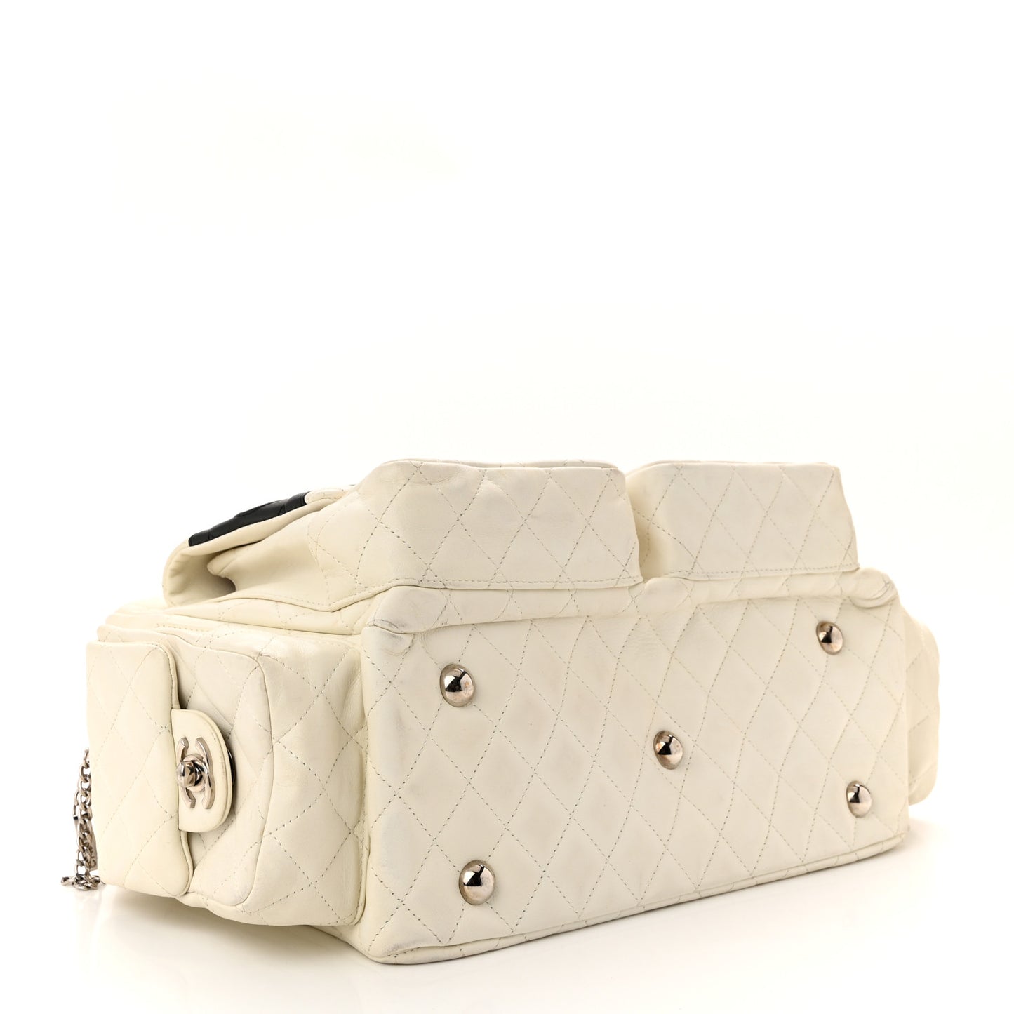 Calfskin Quilted Large Cambon Multipocket Reporter White