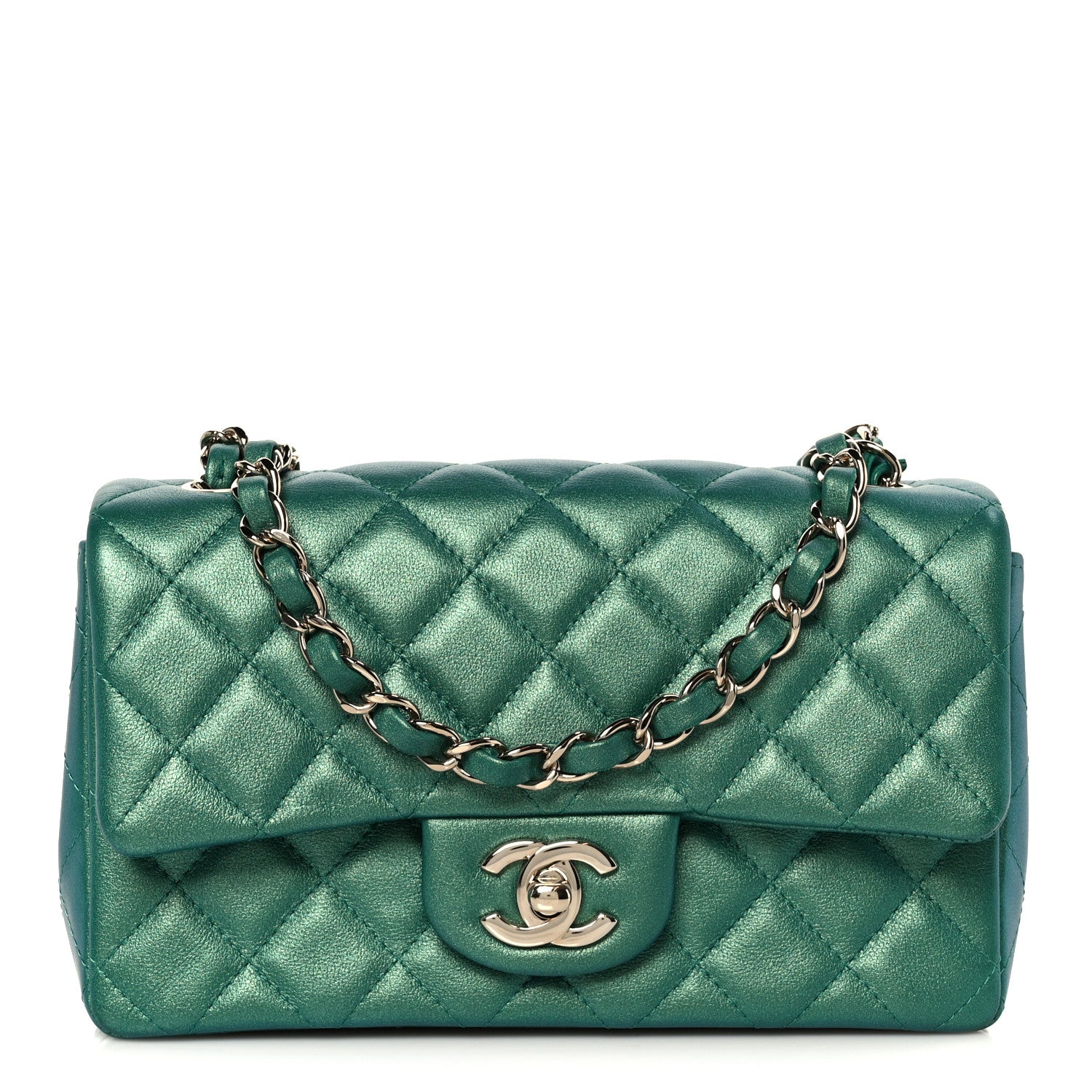 Chanel Iridescent Lambskin Quilted Mini Rectangular Flap Green 1 of 11