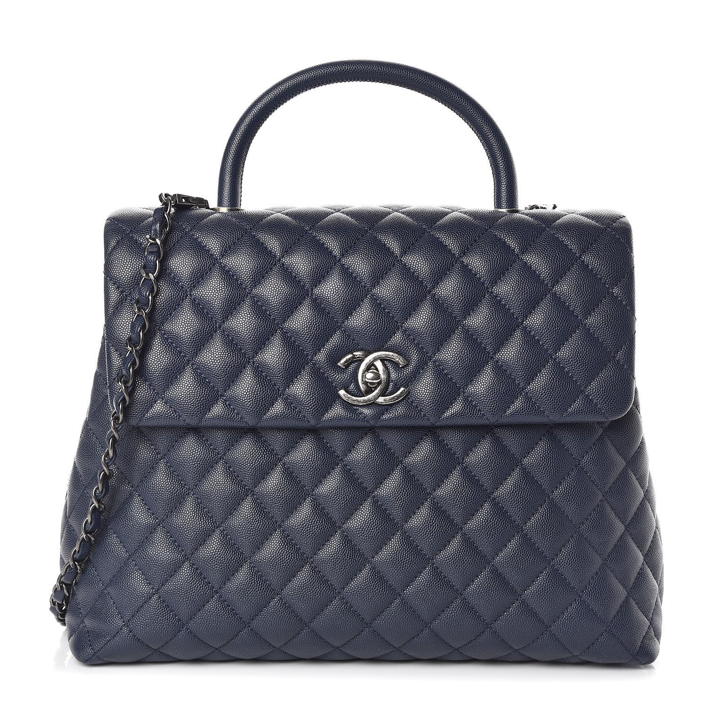 Caviar Quilted Large Coco Handle Flap Navy Blue