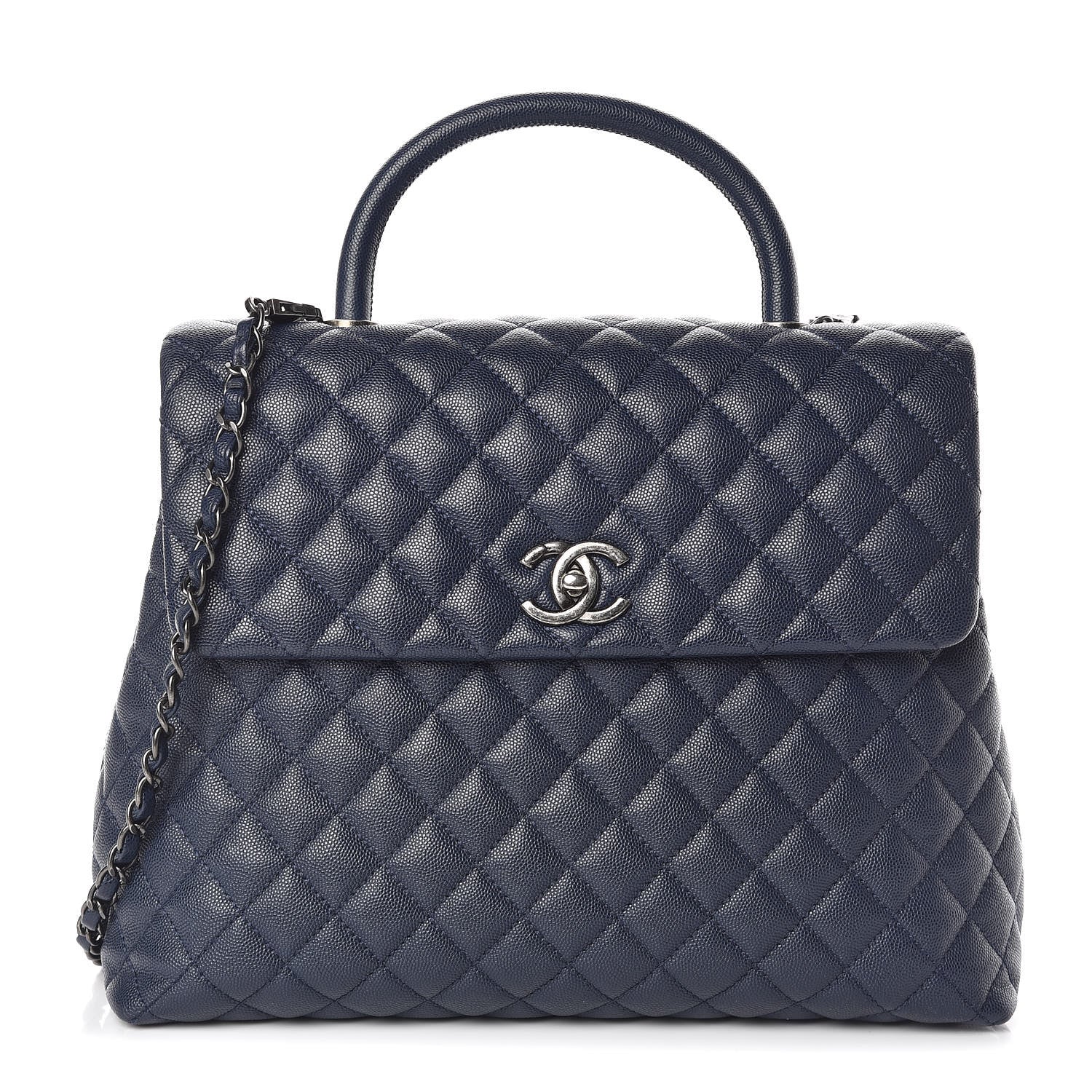 Chanel Caviar Quilted Large Coco Handle Flap Navy Blue 1 of 11