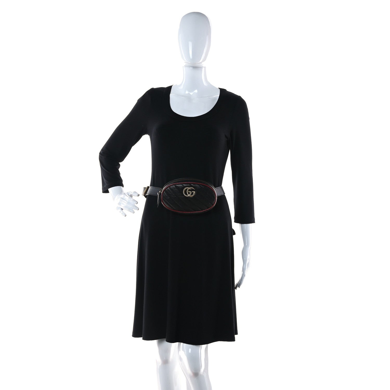 Gucci Azalea Calfskin Matelasse Diagonal Torchon GG Marmont Belt Bag 105 42 Black Romantic Cerise 2 of 13