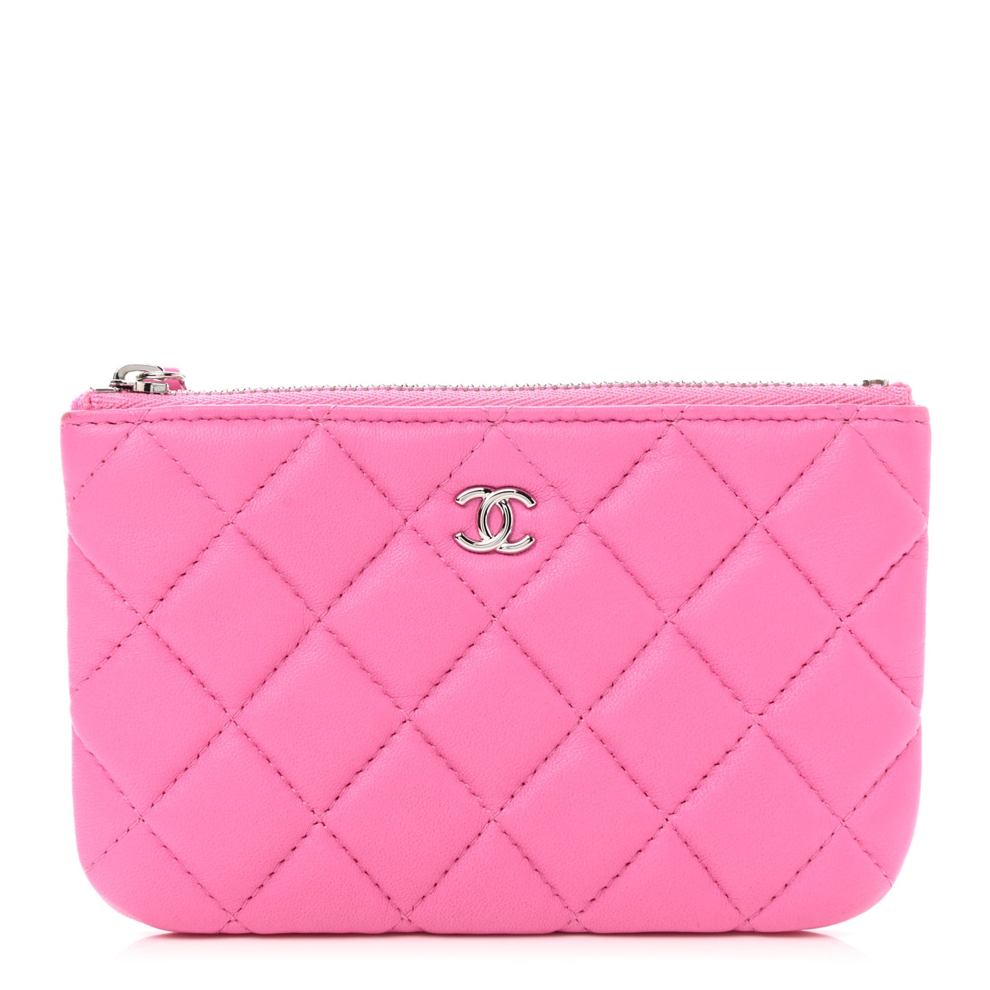 Lambskin Quilted Small Cosmetic Case Pink