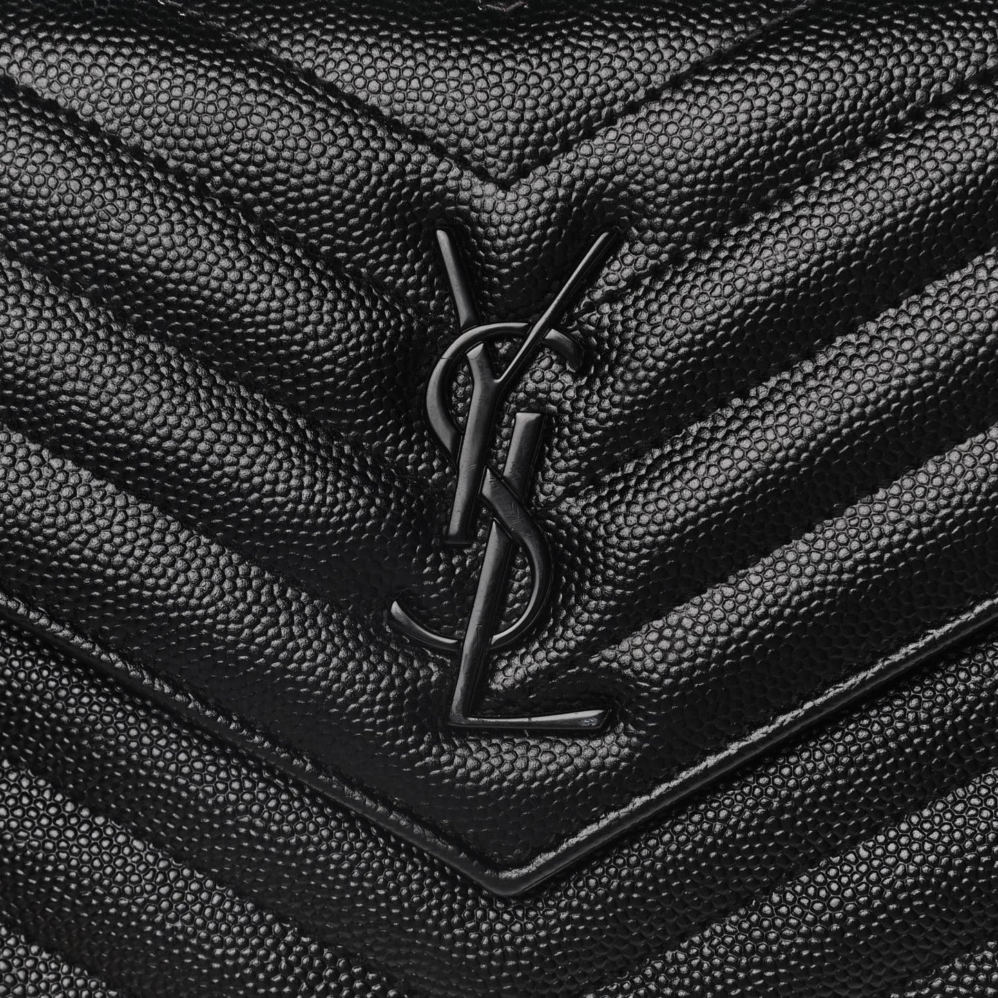 Grain De Poudre Matelasse Chevron Monogram Envelope Chain Wallet Black