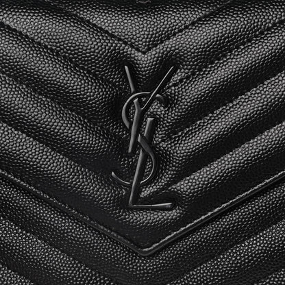 Saint Laurent Grain De Poudre Matelasse Chevron Monogram Envelope Chain Wallet Black 9 of 14