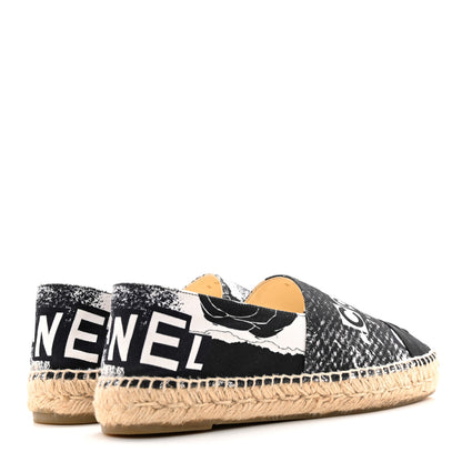 Chanel Printed Canvas Grosgrain 31 Rue Cambon Espadrilles 40 Black White 4 of 10