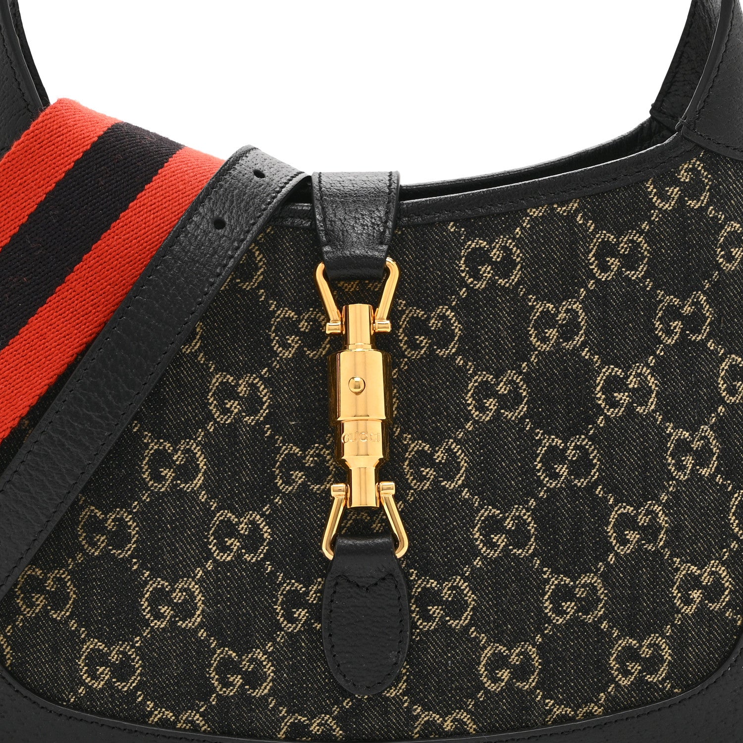 Gucci Jacquard Denim GG Monogram Small Jackie 1961 Hobo Black Ivory 9 of 11