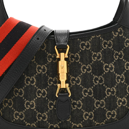 Gucci Jacquard Denim GG Monogram Small Jackie 1961 Hobo Black Ivory 9 of 11