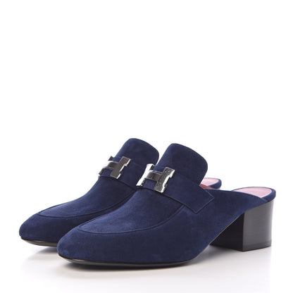 Hermes Suede Goatskin Paradis Mule 36.5 Bleu Diplomatique 3 of 9