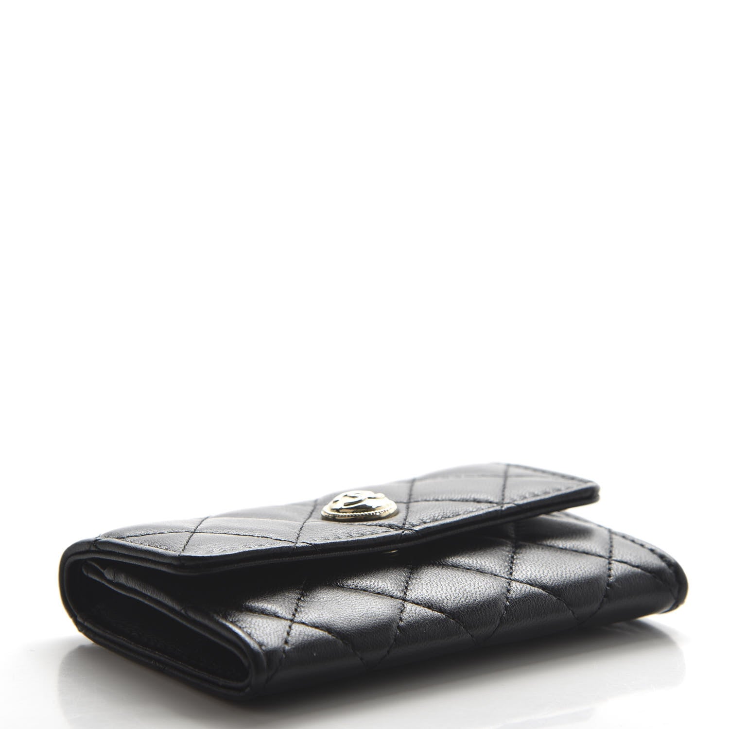 Chanel Lambskin Quilted CC Button Flap Card Holder Black 4 of 13