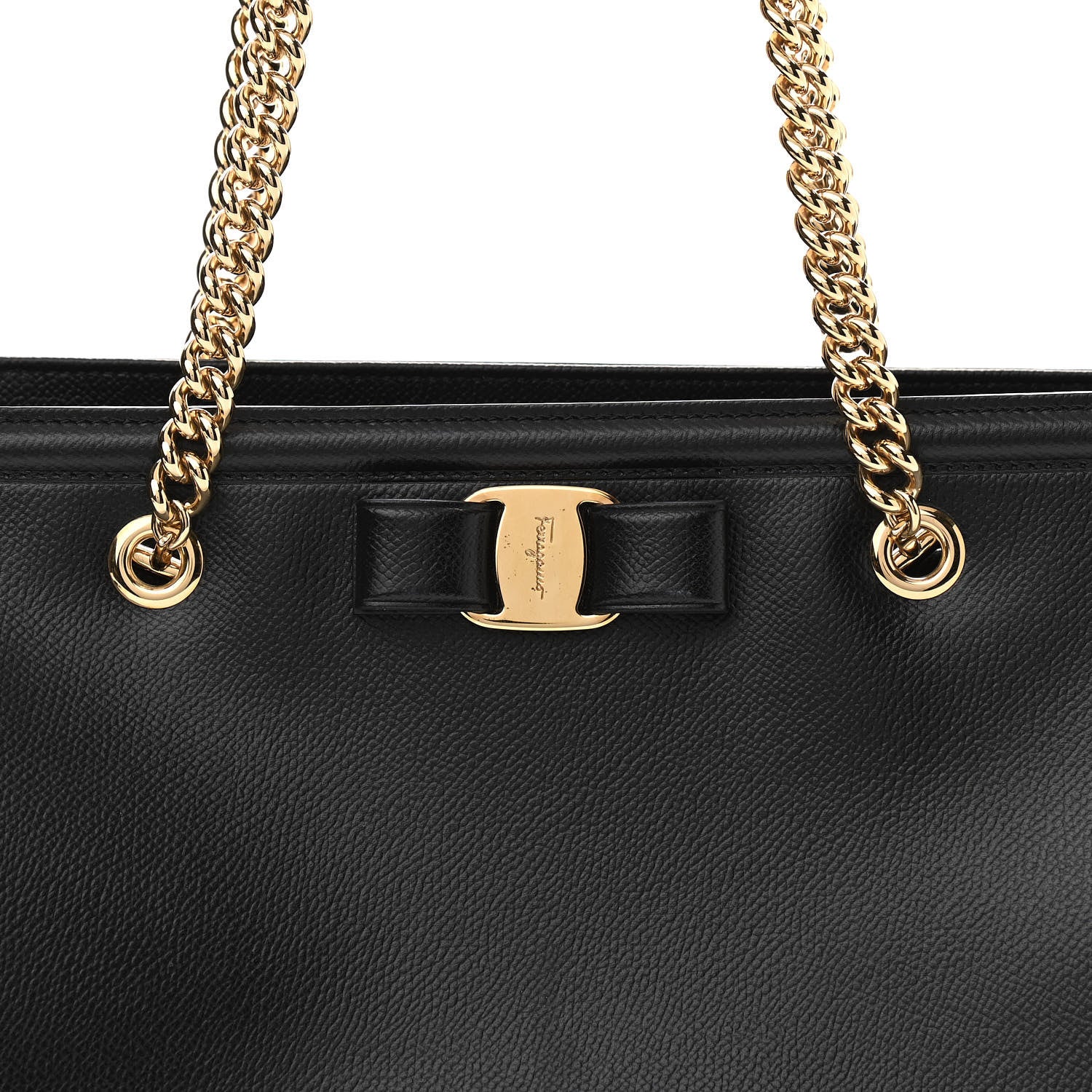 Salvatore Ferragamo Hammered Calfskin Vara Bow Chain Tote Black 7 of 11