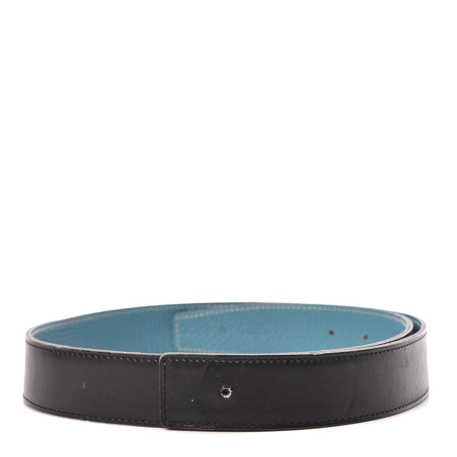 Hermes Box Togo 32mm Belt Strap 85 Black Blue Jean 1 of 7