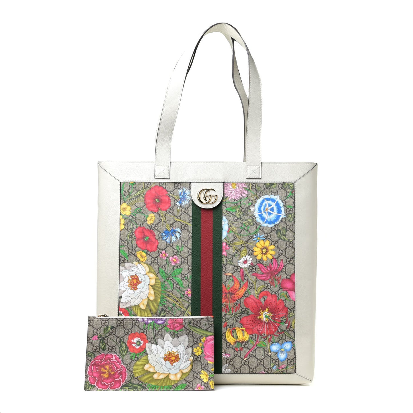 GG Supreme Monogram Flora Web Ophidia Vertical Shopping Tote White