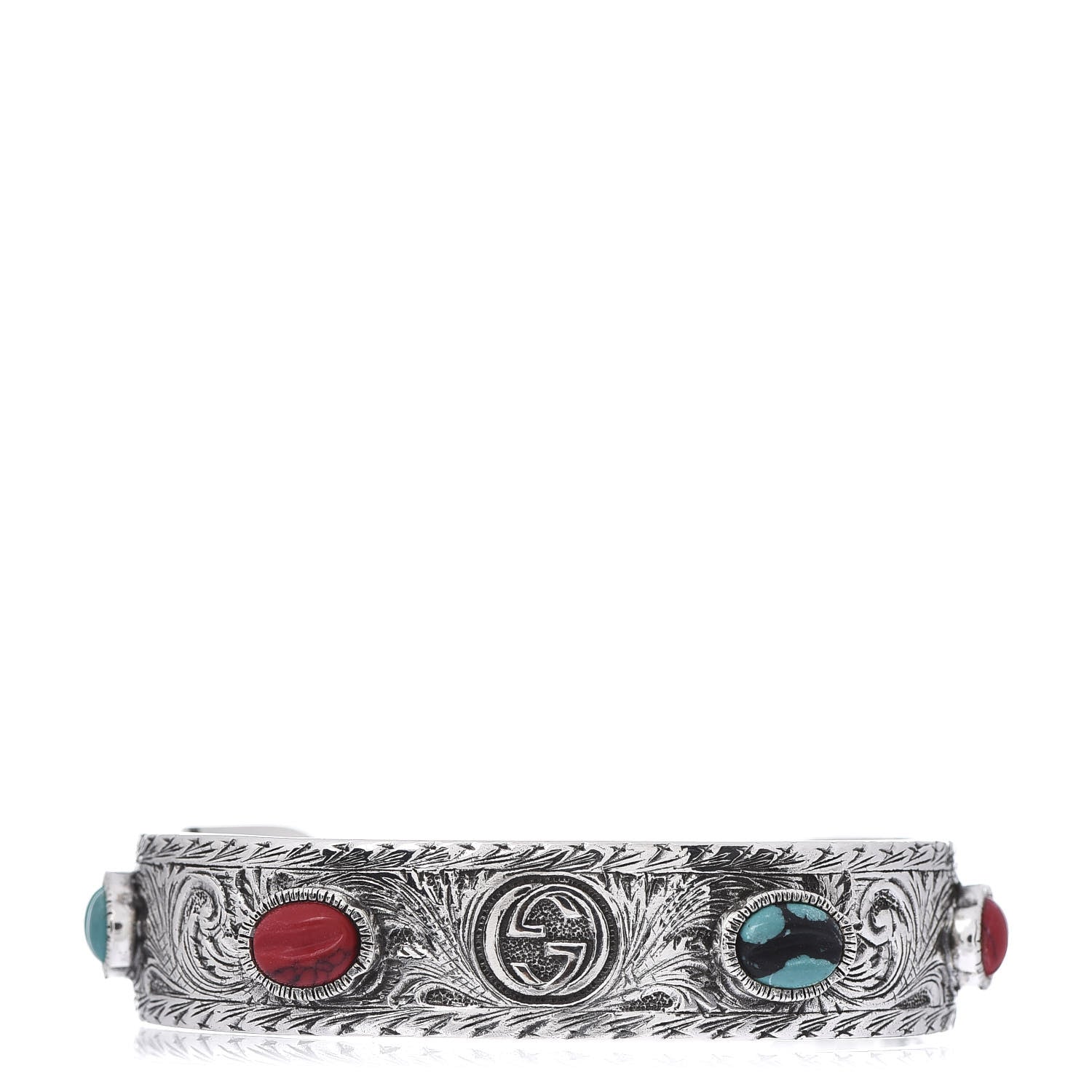 Gucci Sterling Silver Resin Le Marche Des Merveilles Tiger Cuff Bracelet Turquoise Red 1 of 5