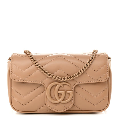 Gucci Calfskin Matelasse Monochrome Super Mini GG Marmont Shoulder Bag Camelia 1 of 10