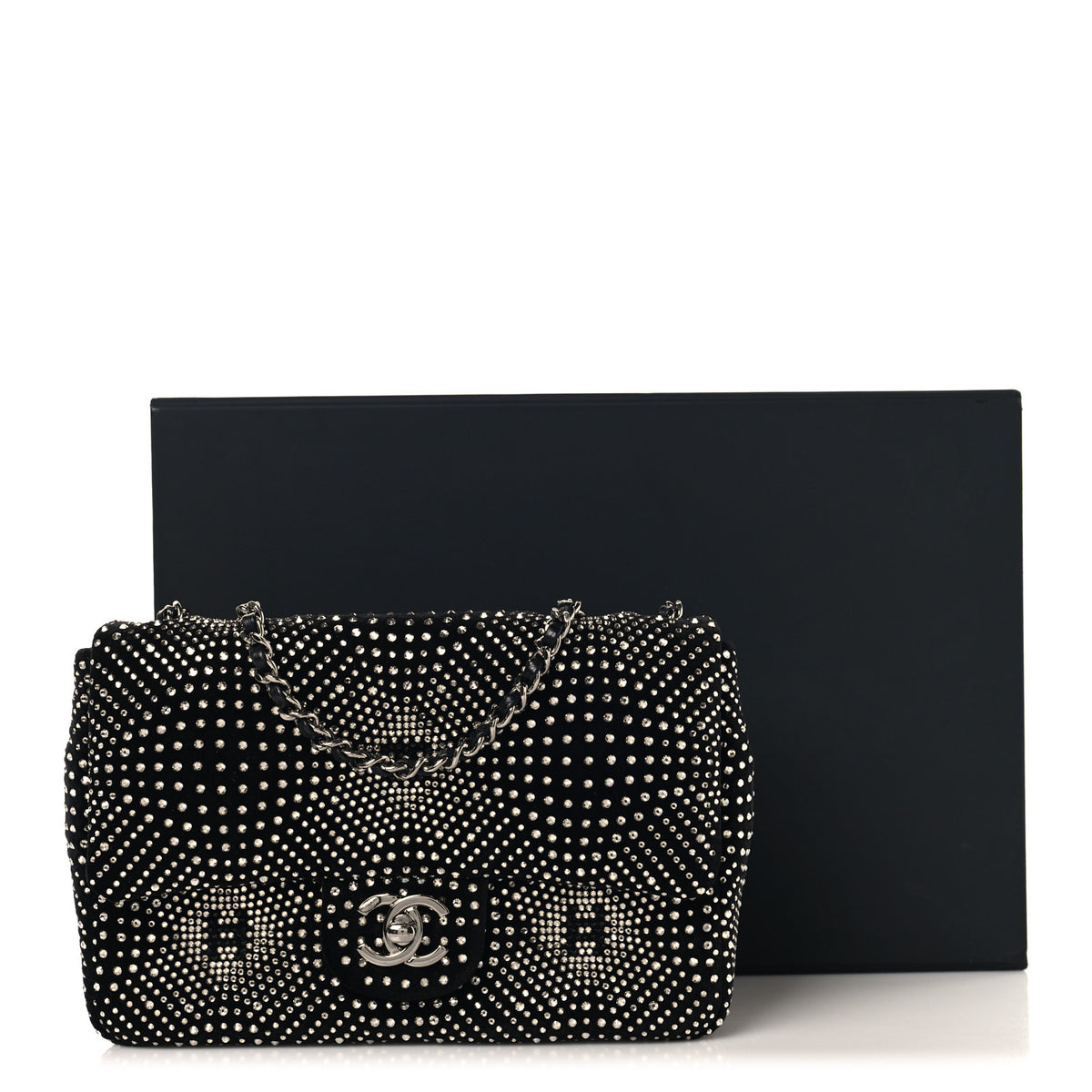 Velvet Strass Evening Flap Bag Black Silver