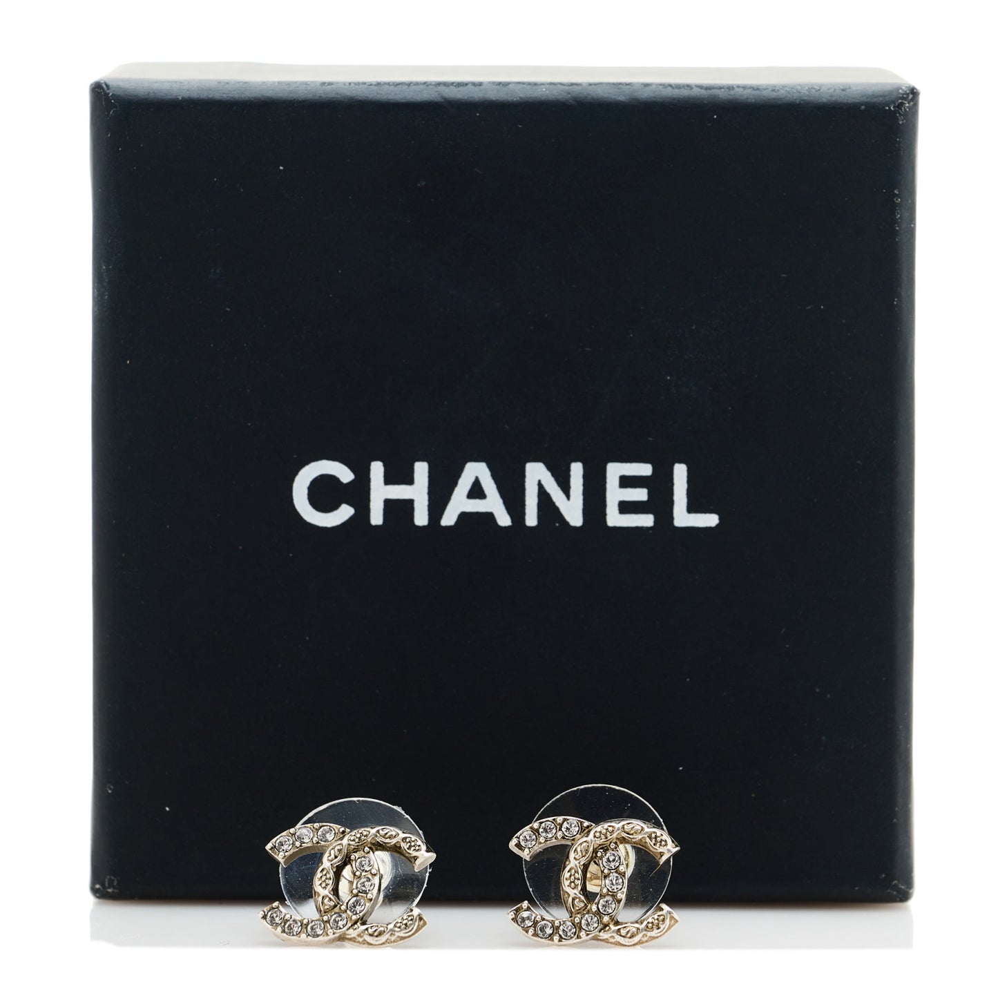 Metal Crystal CC Earrings Silver
