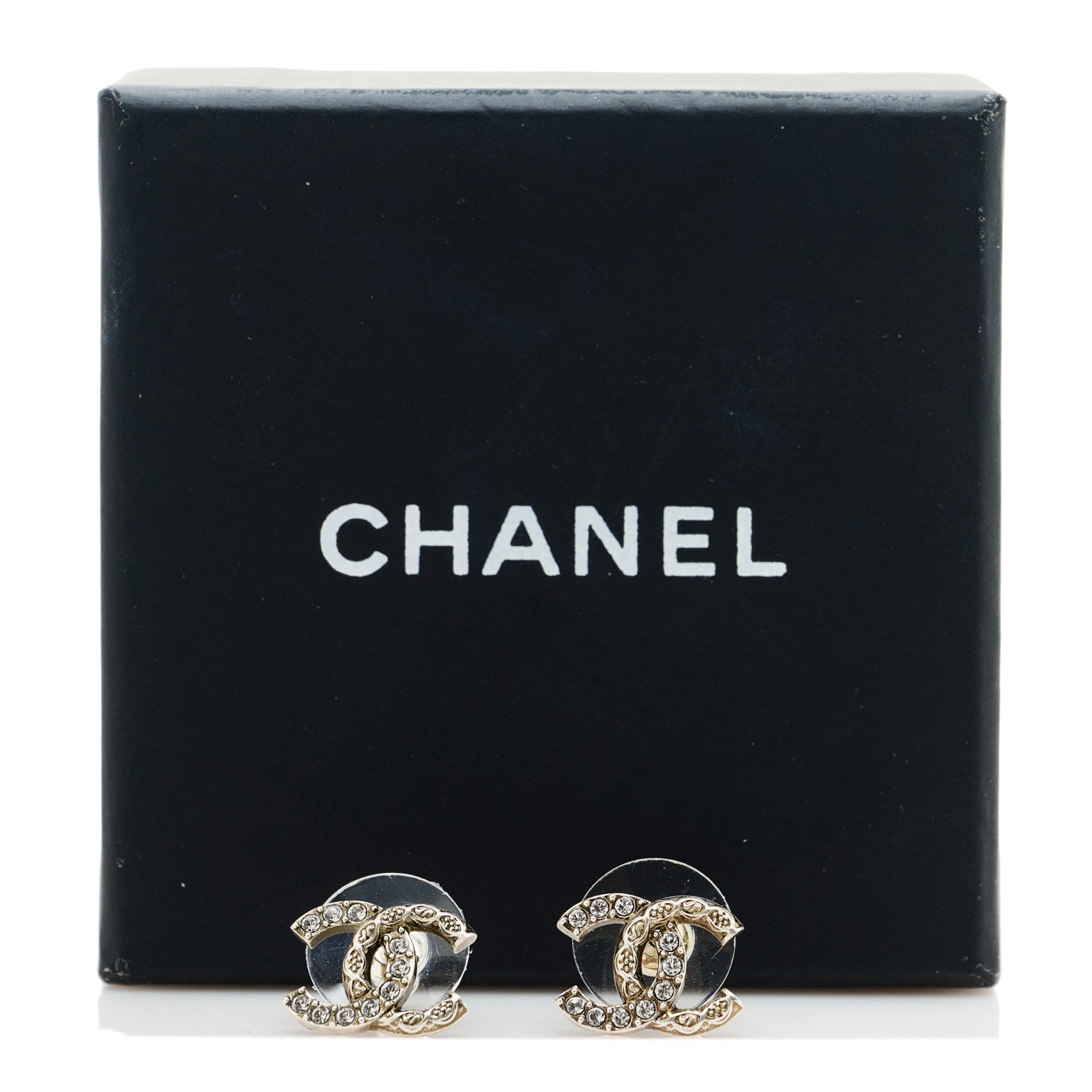 Chanel Metal Crystal CC Earrings Silver 5 of 5