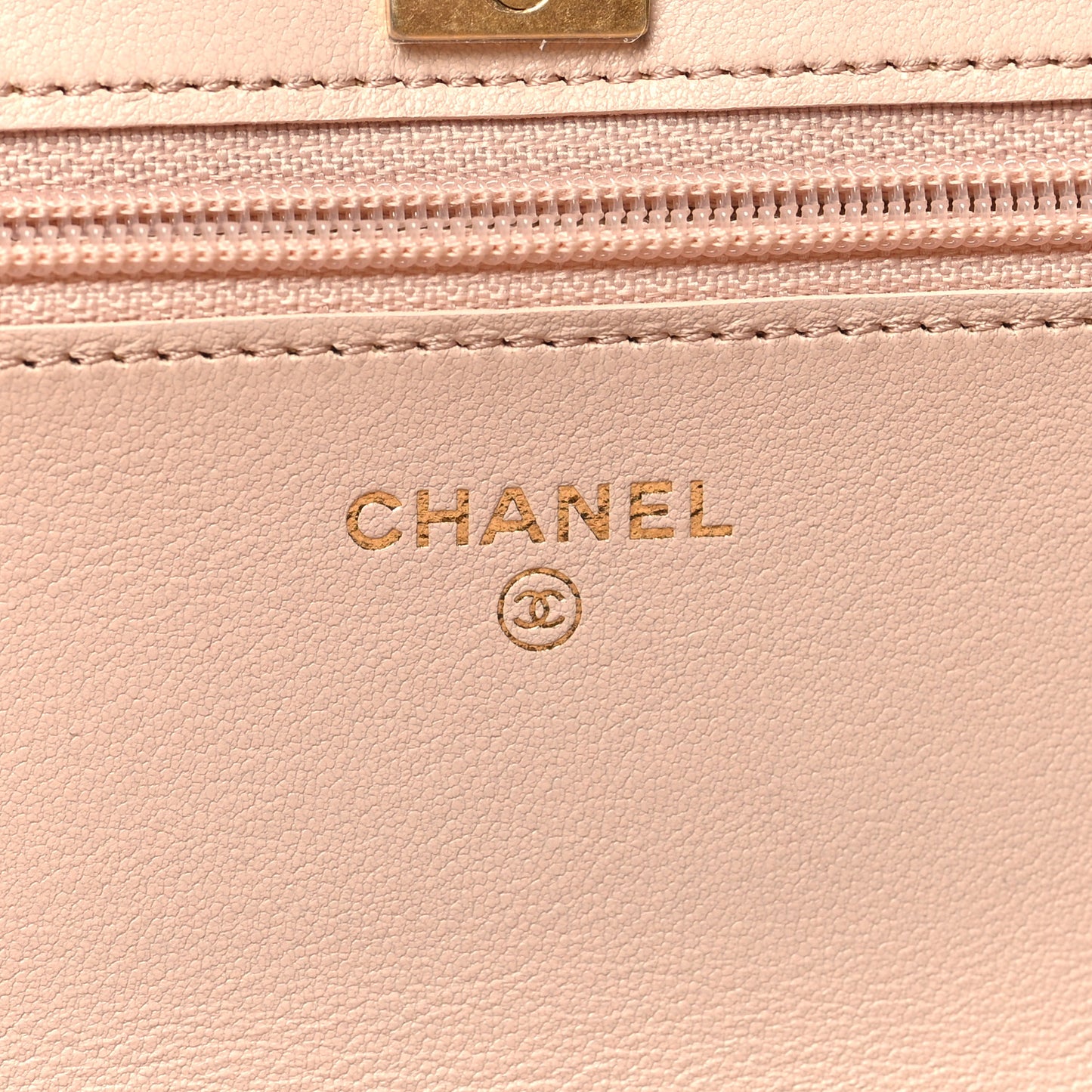 Lambskin Quilted CC Pearl Crush Wallet on Chain WOC Light Beige