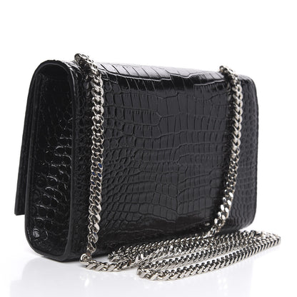 Saint Laurent Calfskin Crocodile Embossed Small Classic Monogram Kate Tassel Satchel Black 2 of 8