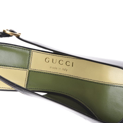 Gucci Malaga Kid Half Moon GG Square Toe Slingback Pumps 36 Black Vintage White 8 of 11