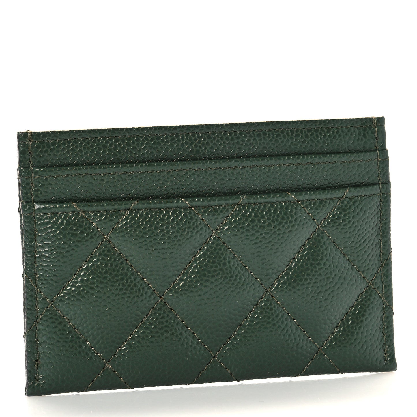 Caviar Quilted Chain CC Card Holder Khaki