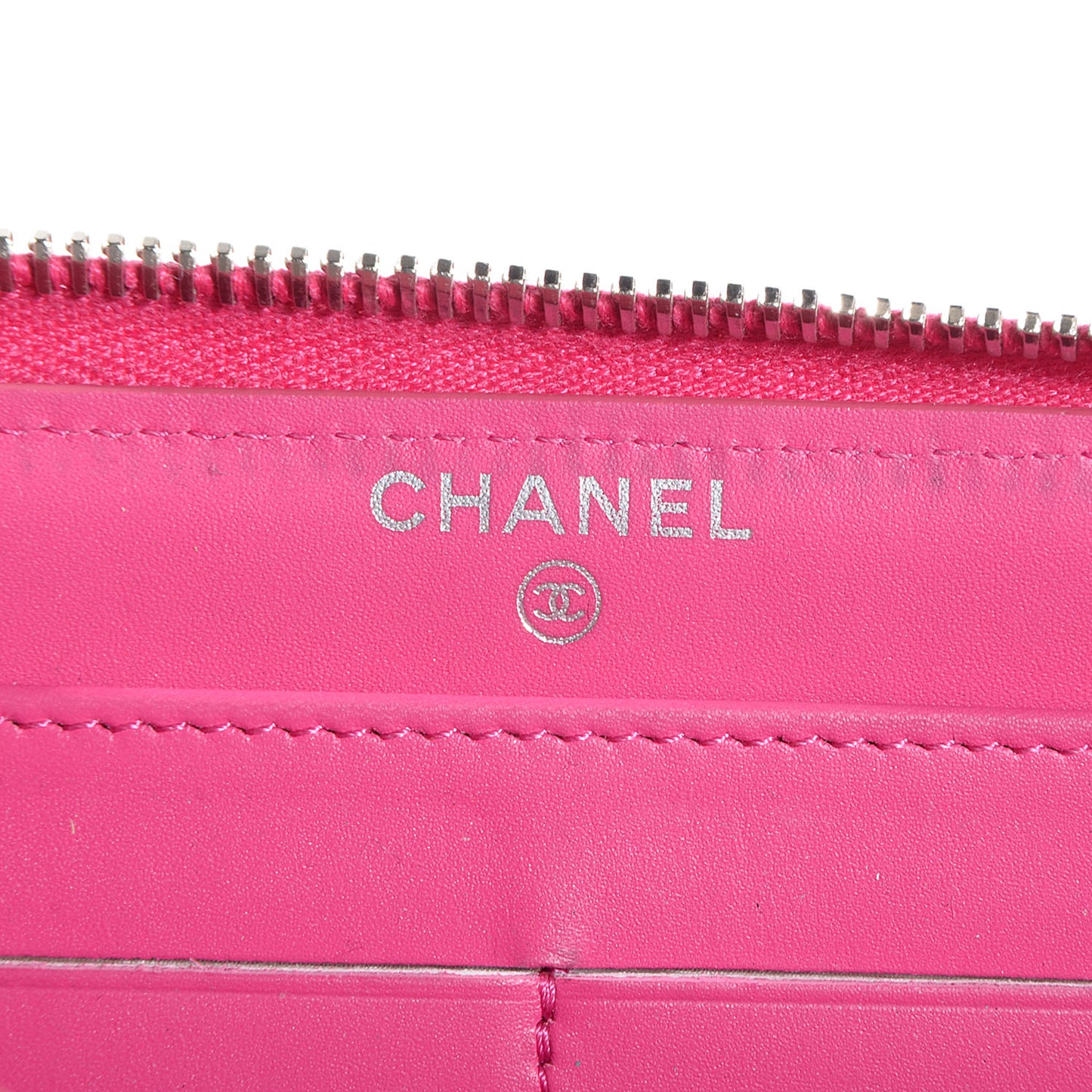 Iridescent Caviar Large Zip Around Wallet Pink