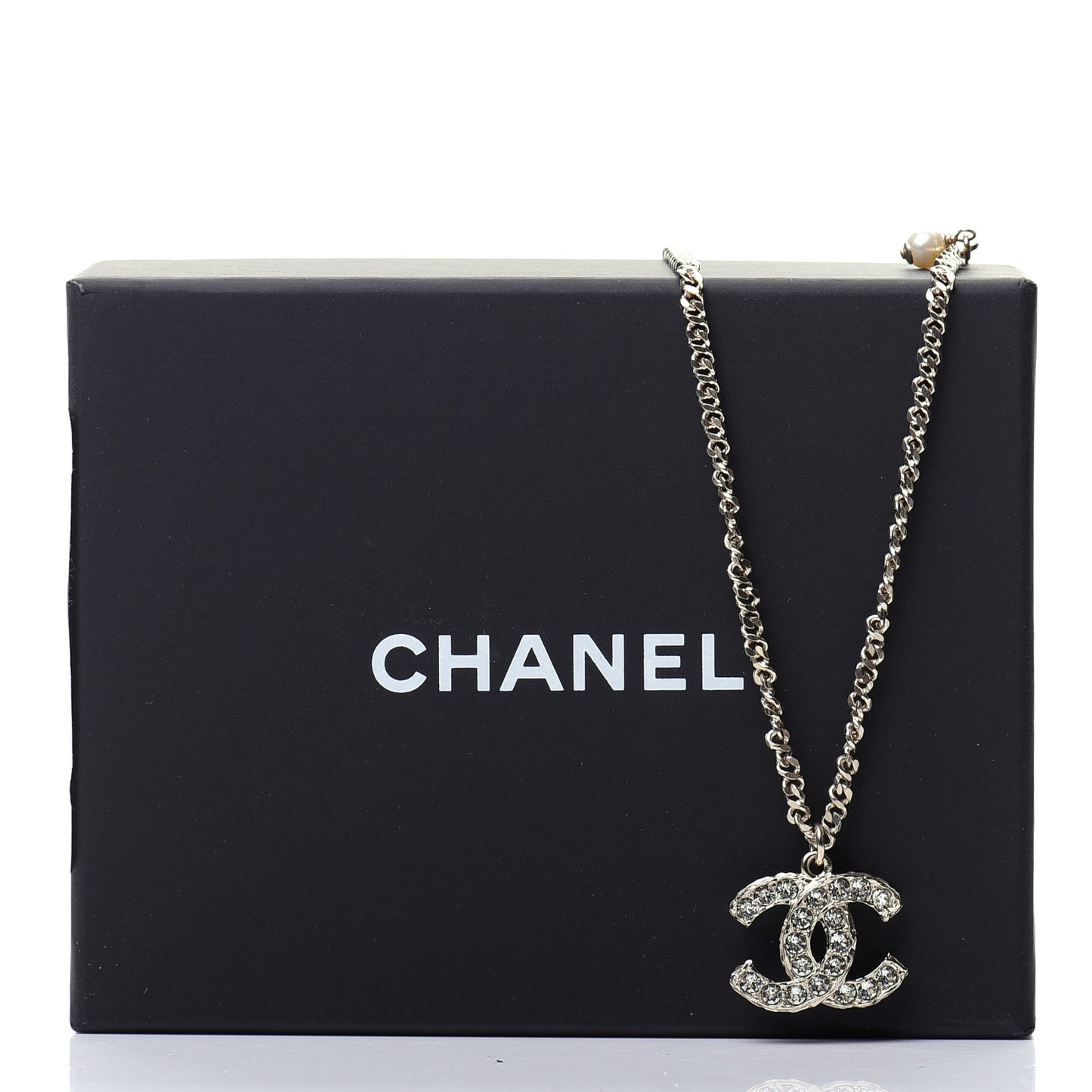 Pearl Crystal CC Pendant Necklace Gold