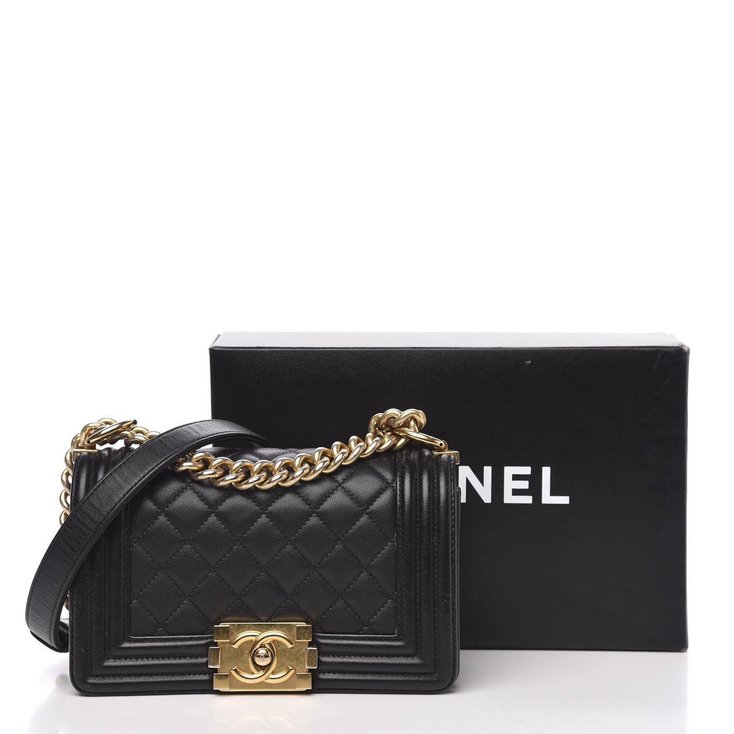 Lambskin Quilted Small Boy Flap Black