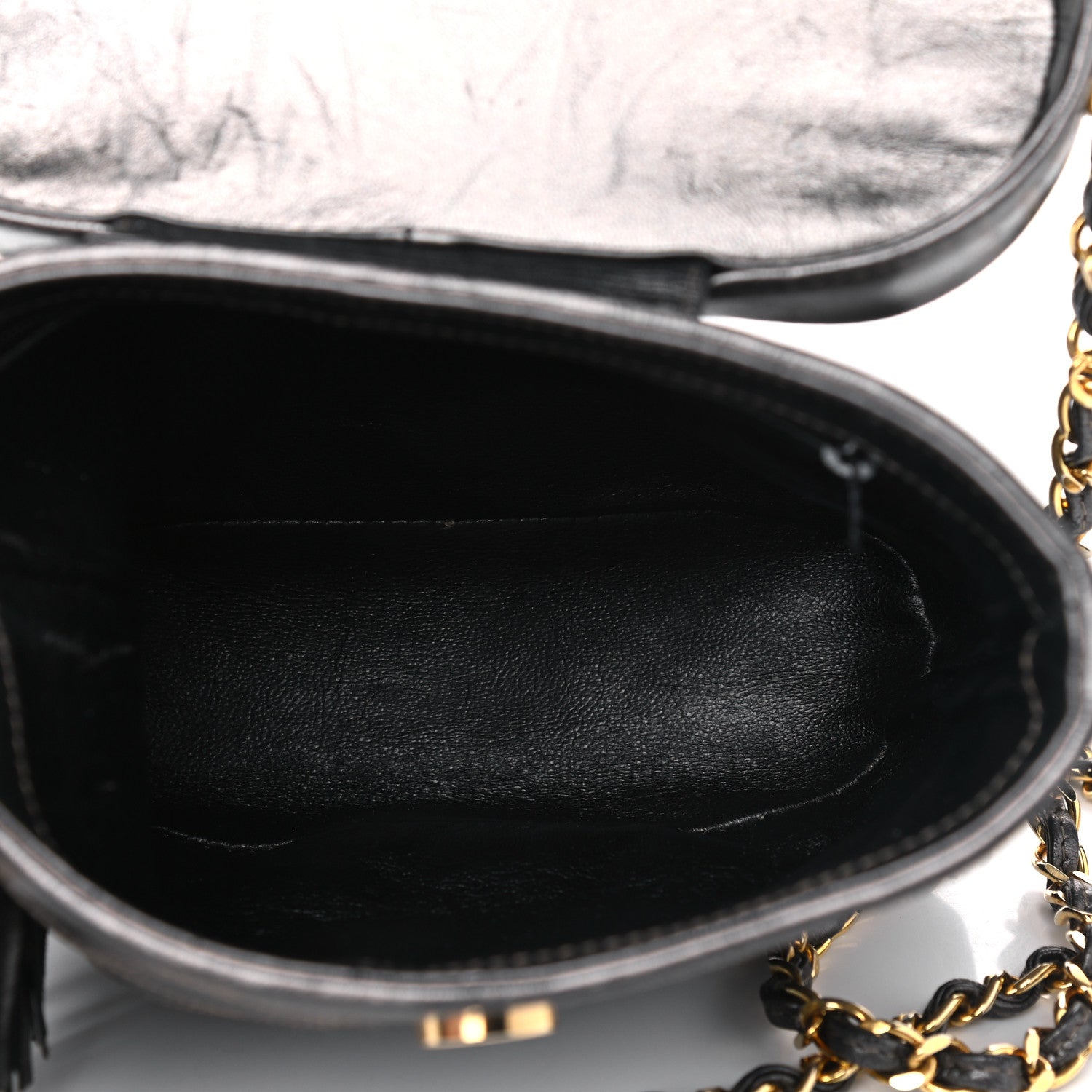 Chanel Metallic Lambskin Quilted Tassel Shoulder Bag Dark Grey 4 of 11