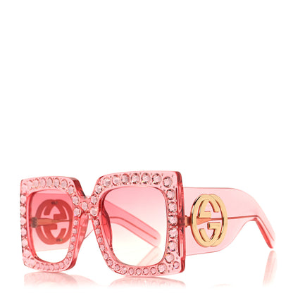 Gucci Acetate Crystal Oversize Sunglasses GG0145S Pink 1 of 7