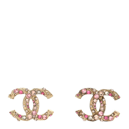 Chanel Crystal Twisted CC Earrings Pink Gold 1 of 4