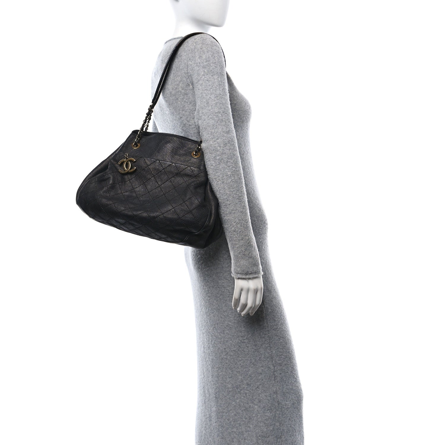 Chanel Iridescent Grained Calfskin Stitched Accordion Tote Dark Grey 2 of 13