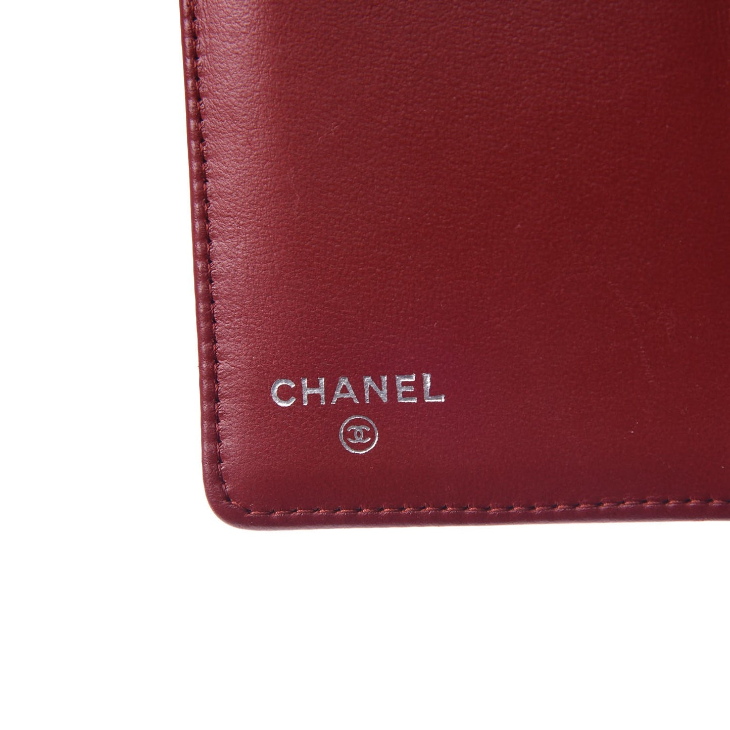 Lambskin Camellia Embossed Yen Wallet Dark Red