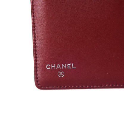 Chanel Lambskin Camellia Embossed Yen Wallet Dark Red 6 of 9