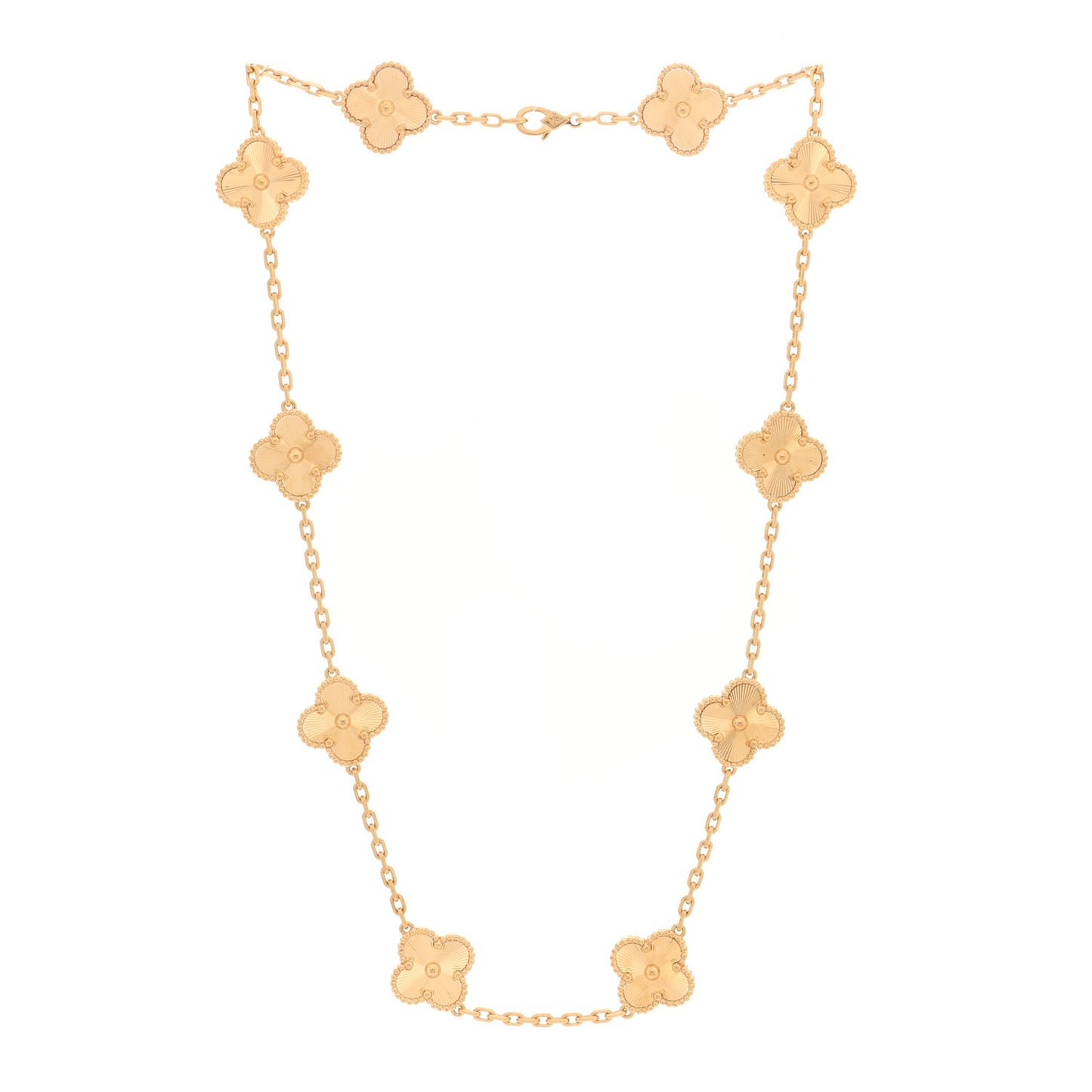 18K Yellow Gold 10 Motifs Guilloche Vintage Alhambra Necklace