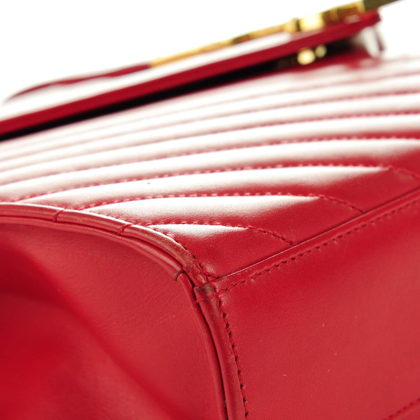 Lambskin Matelasse Chevron Large Monogram Satchel Red