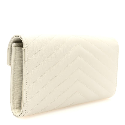 Saint Laurent Grain De Poudre Matelasse Chevron Monogram Flap Wallet Crema Soft 3 of 7