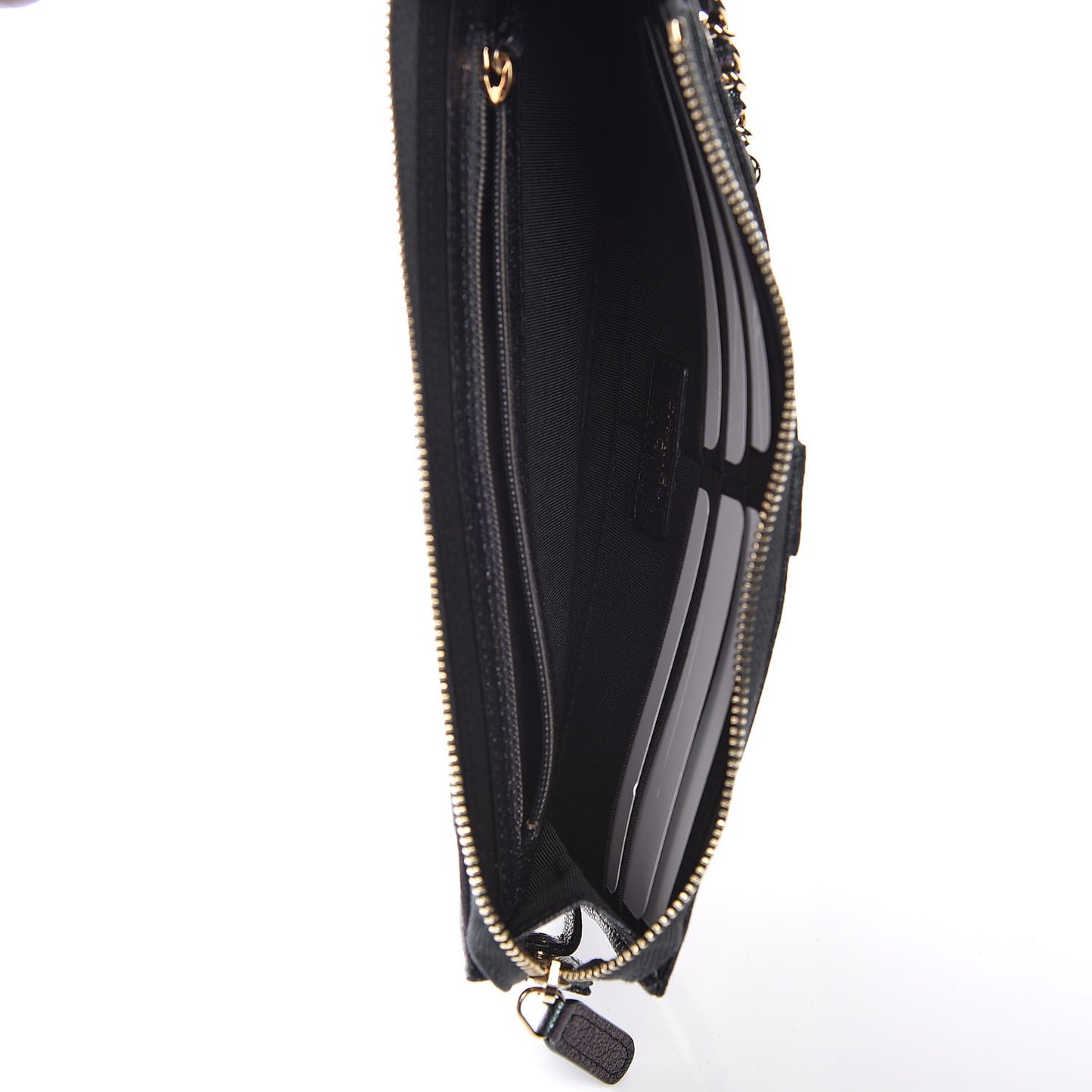 Iridescent Caviar Quilted Classic Pouch With Handle Black