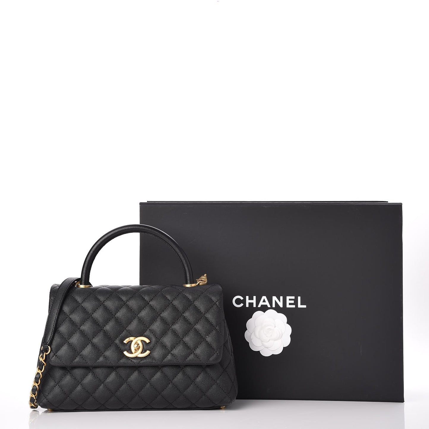 Caviar Quilted Small Coco Handle Flap Black